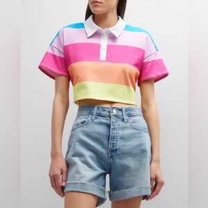 New Anthropology Beach Riot Size Medium Willa Polo Crop Top Rainbow Stripe
